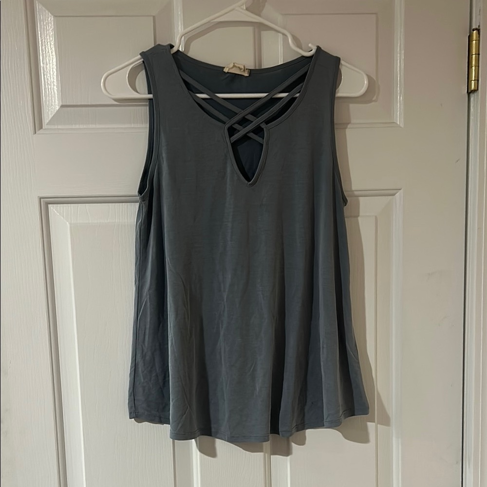 Caution to the Wind Blue/Gray Strappy Tank